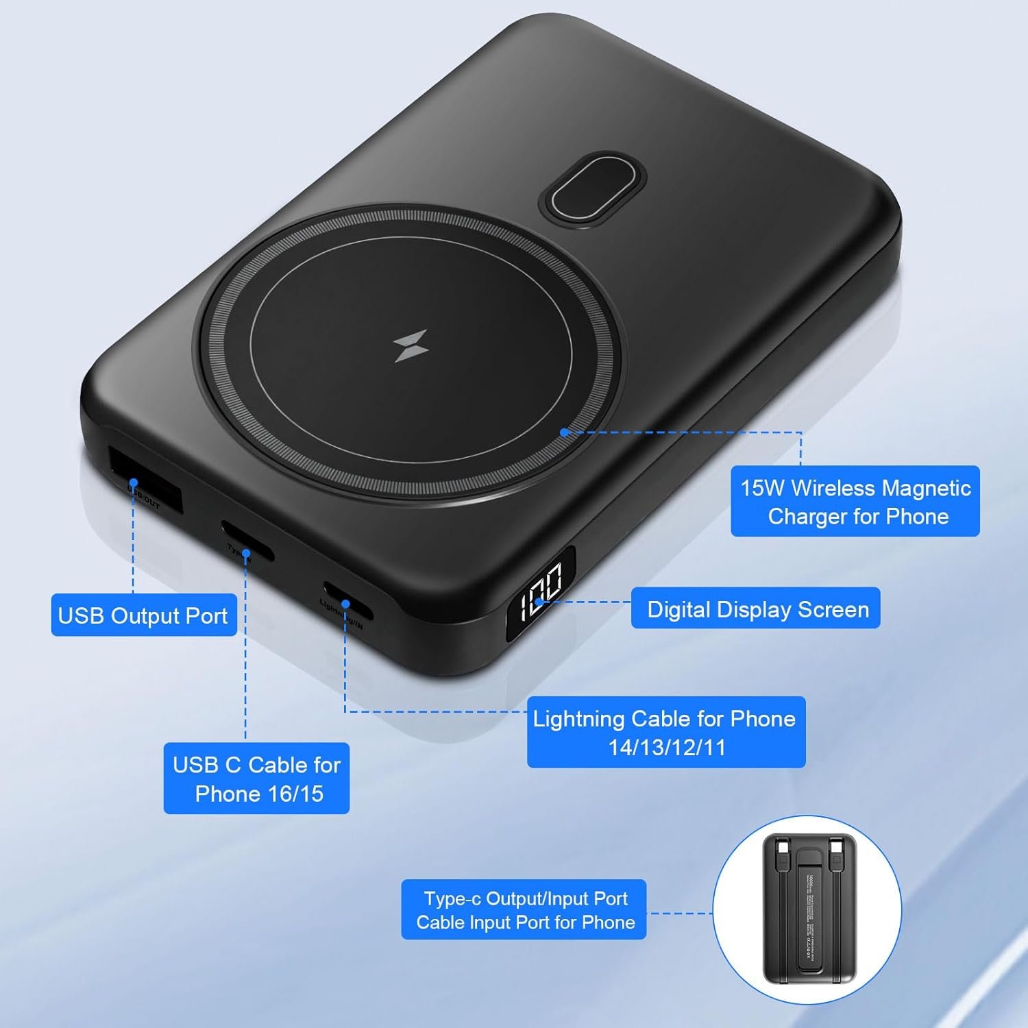 باور بانك شحن مغناطيسي ولاسلكي 22.5 واط